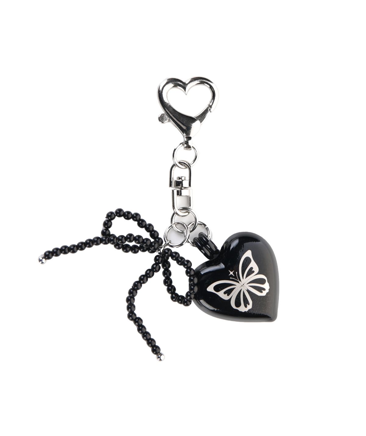 닉앤니콜(NICK&NICOLE) HEART BUTTERFLY LOGO PEARL RIBBON KEYRING_BLACK