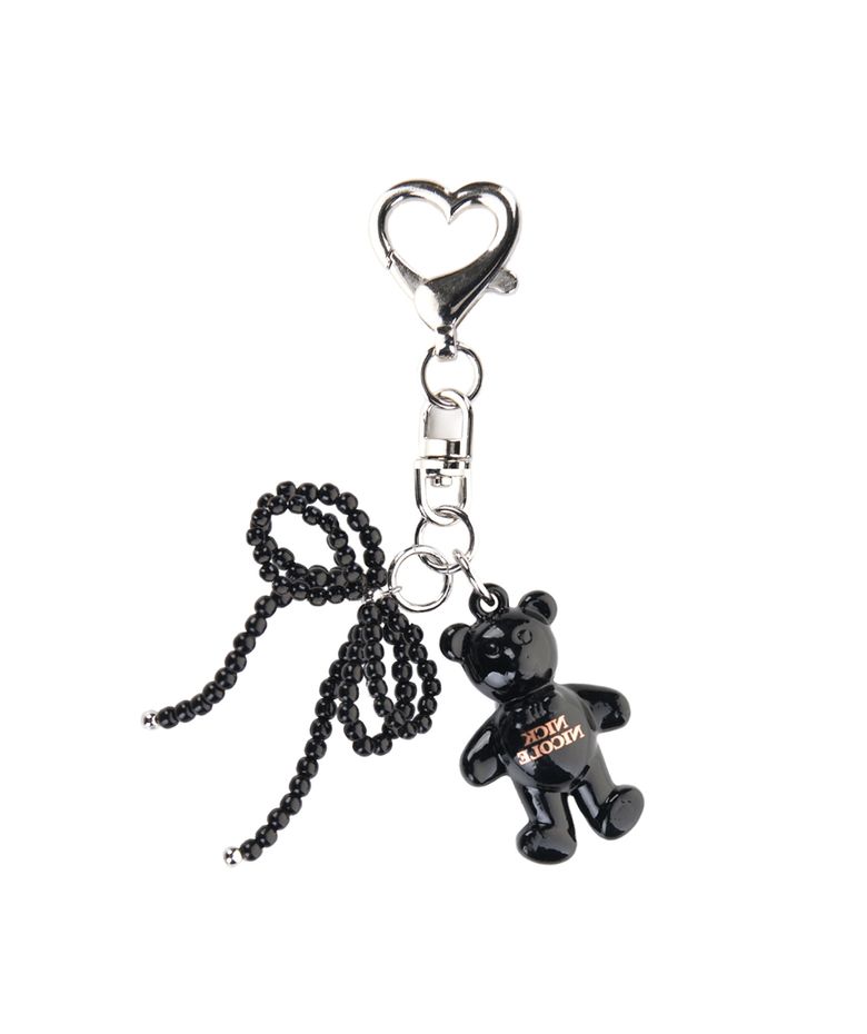 TEDDY BEAR LOGO PEARL RIBBON KEYRING_BLACK