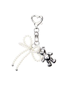 [베베 착용] TEDDY BEAR LOGO PEARL RIBBON KEYRING_SILVER