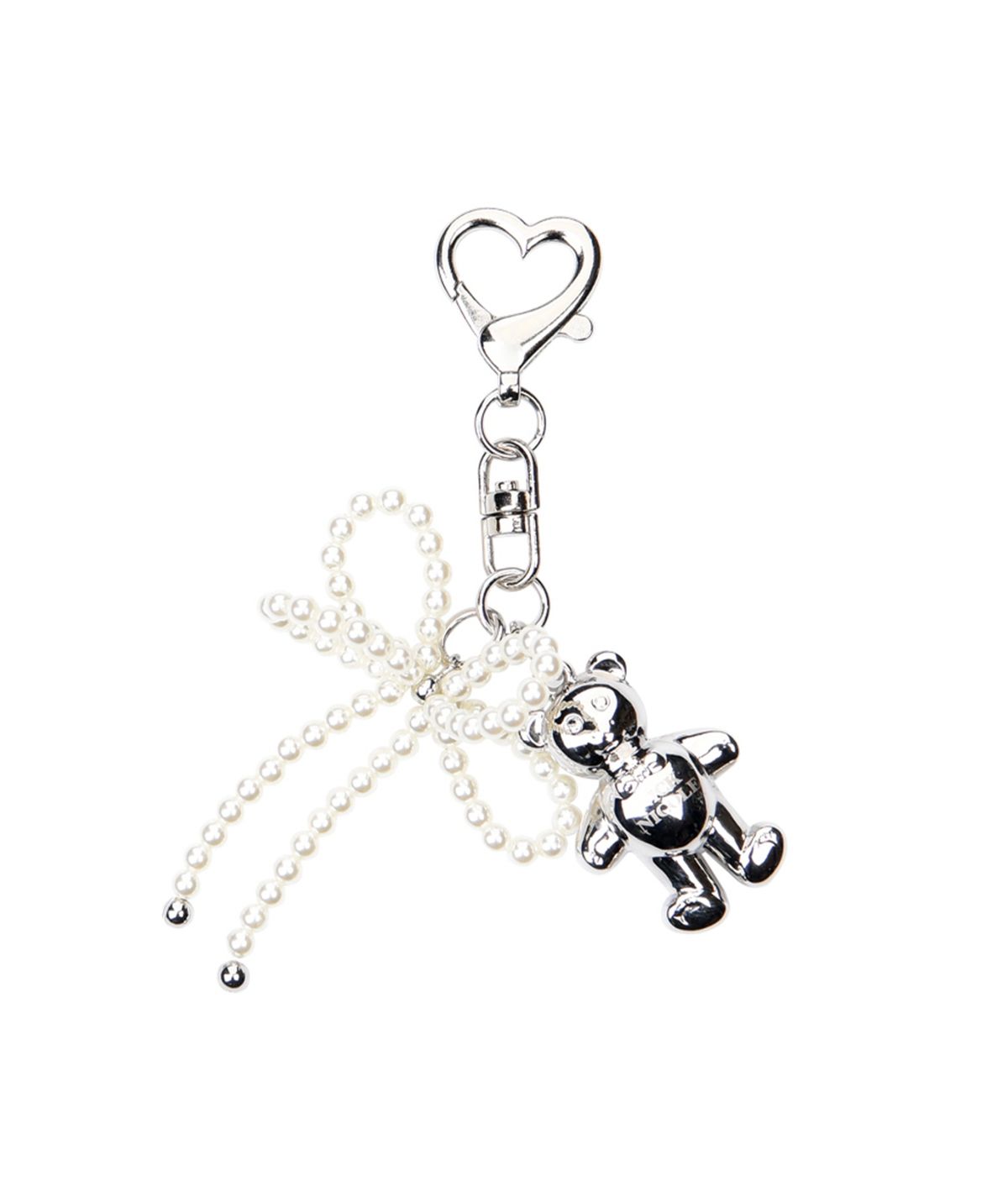 닉앤니콜(NICK&NICOLE) TEDDY BEAR LOGO PEARL RIBBON KEYRING_SILVER