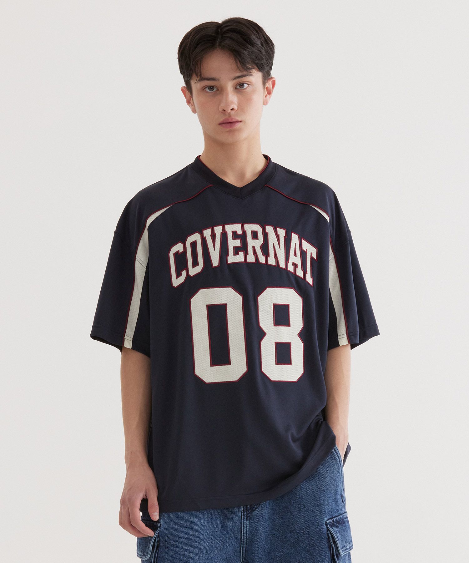 Tシャツ・カットソー COVERNAT Plenty Street T-Shirt Navy UNISEX][半袖ver]ストリートオーバーフィットスプレープリントT