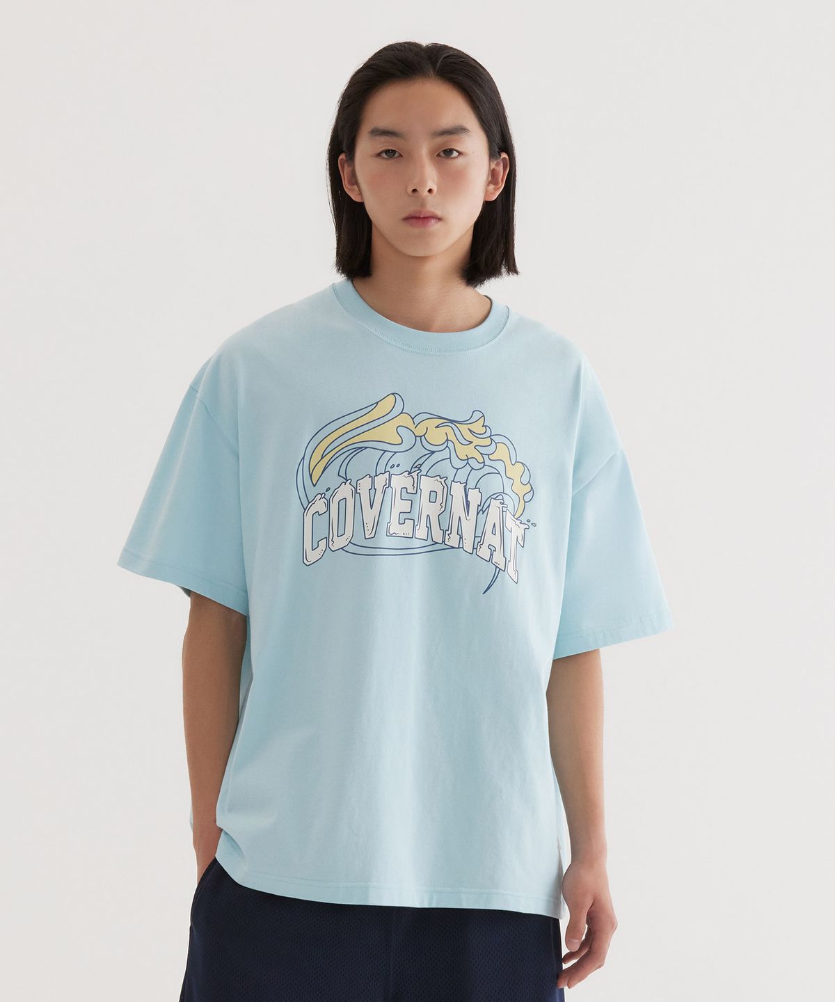 커버낫(COVERNAT) 웨이브 그래픽 티셔츠 Sky Blue