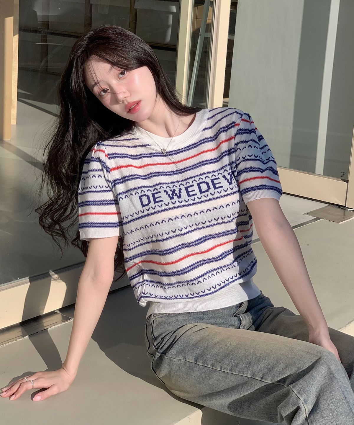 듀이듀이(DEWEDEWE) 멀티 컬러 니트_화이트