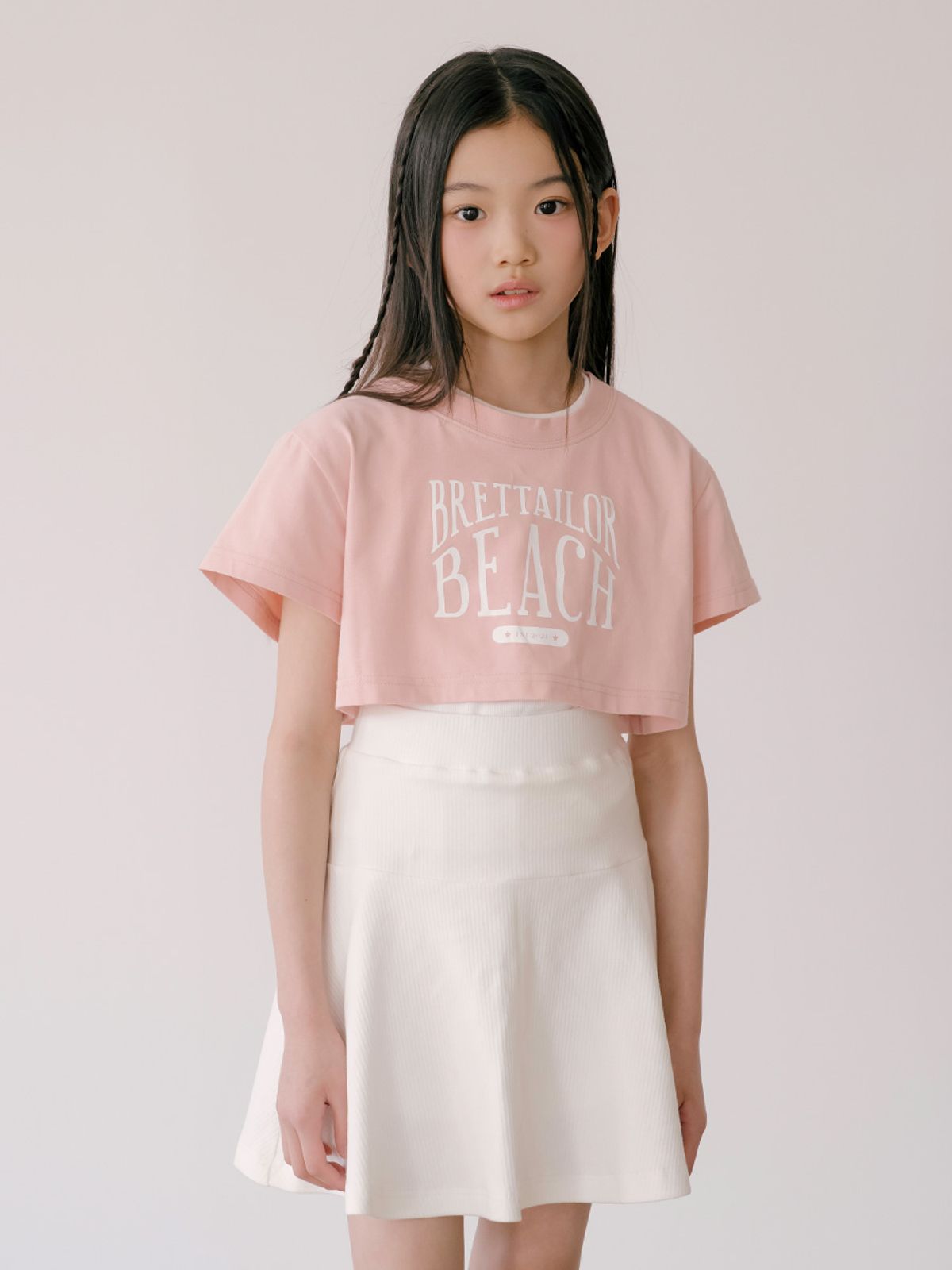 브렛테일러(BRETTAILOR) 슈퍼크롭 박시 레이어드 티셔츠(피치)
