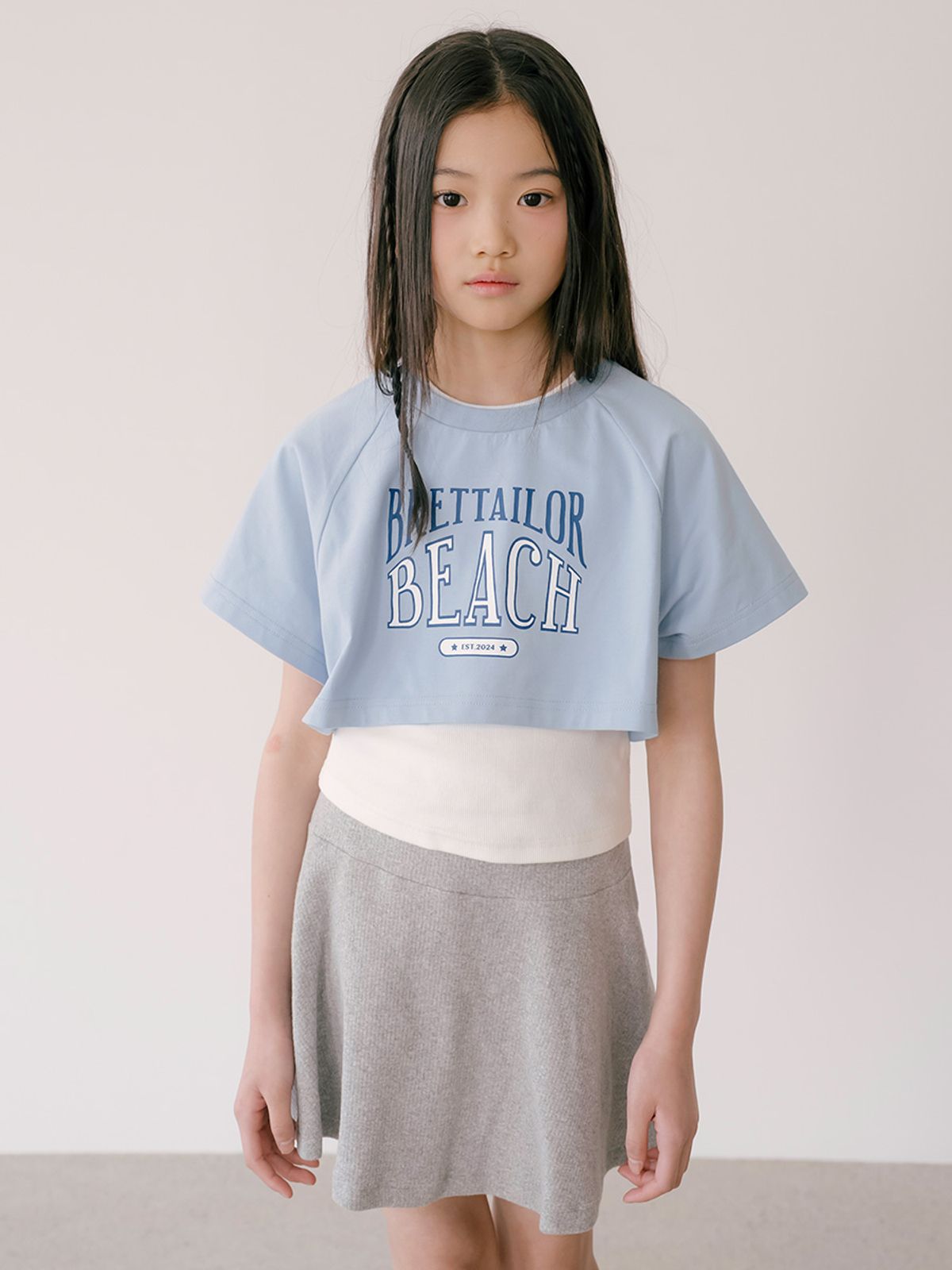 브렛테일러(BRETTAILOR) 슈퍼크롭 박시 래글런 티셔츠(스카이블루)