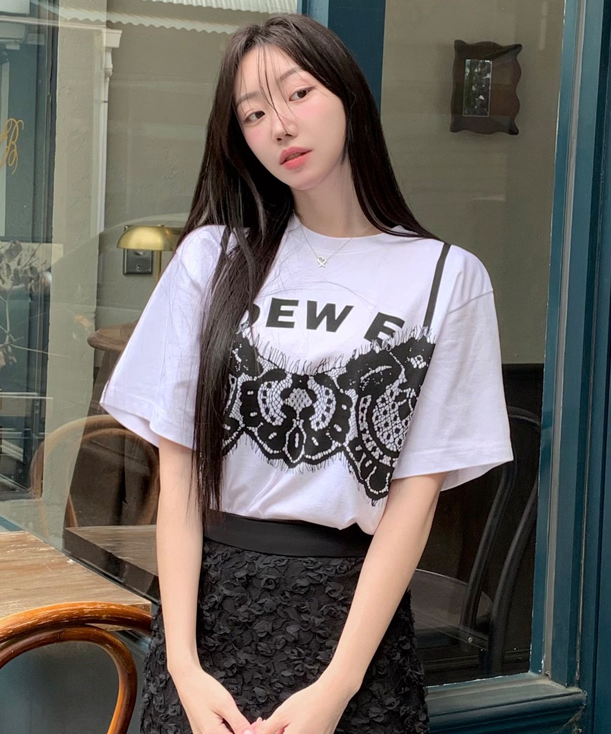 듀이듀이(DEWEDEWE) 뷔스티에 프린트 탑_화이트