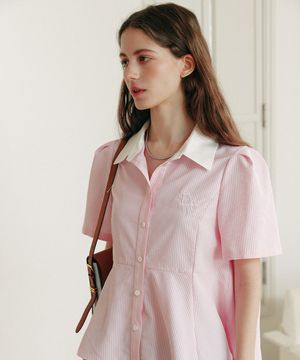 플레어 스트라이프 셔츠_핑크