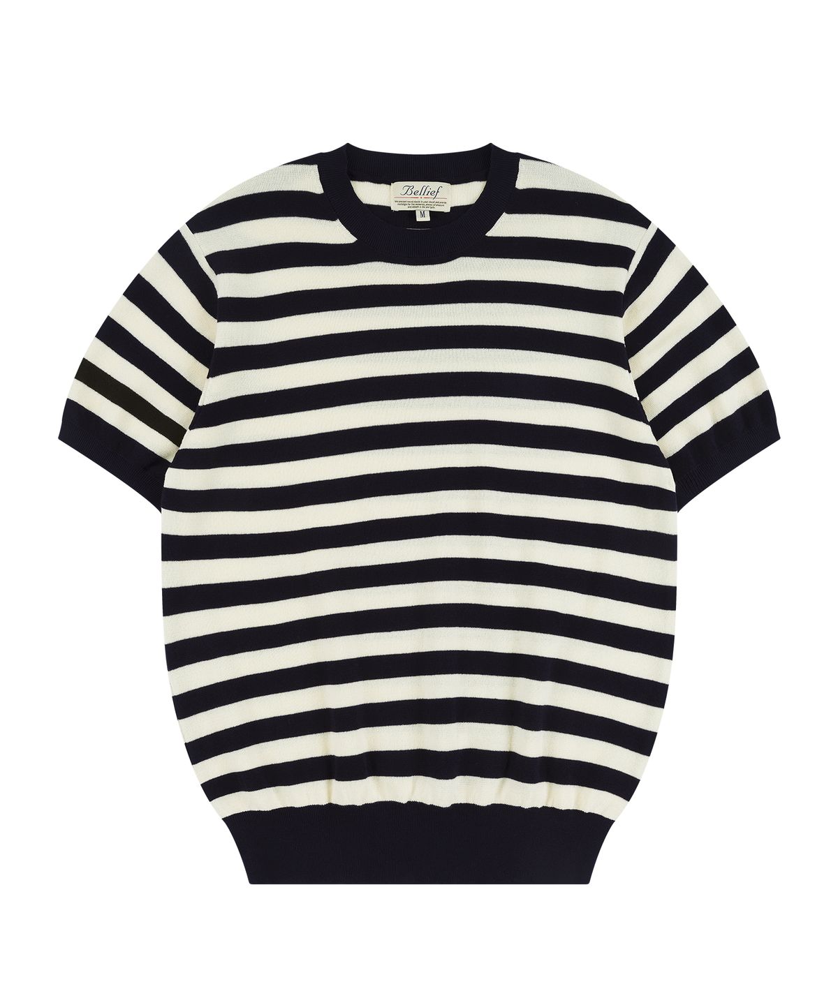 벨리프(BELLIEF) Essential Comfort Short Sleeve Round Knit (Navy/Ivory)