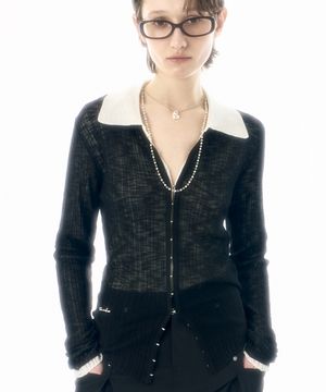 후크 니트 가디건 BK