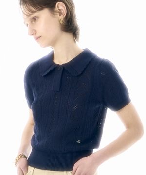 데이지 크로셰 반팔 니트 NV