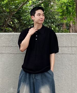 베이직 카라 하프 스웨터 BK