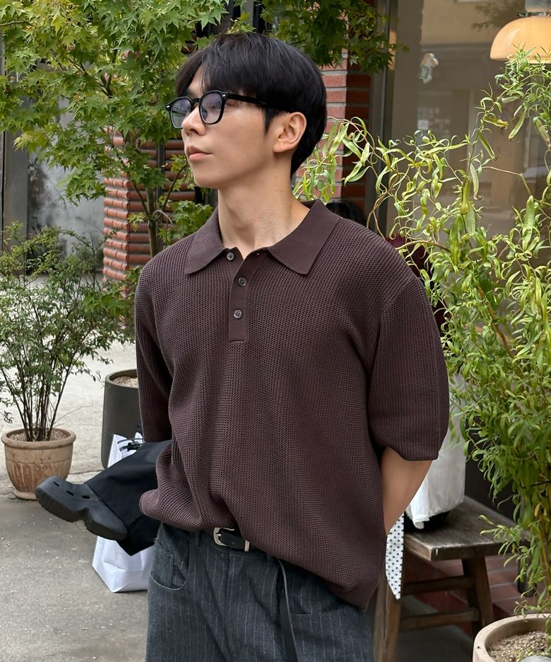 베이직 카라 하프 스웨터 BR