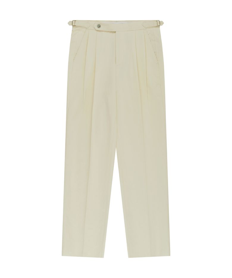 Linen / Cotton Double Pleats relaxed Chino Pants (Ecru)