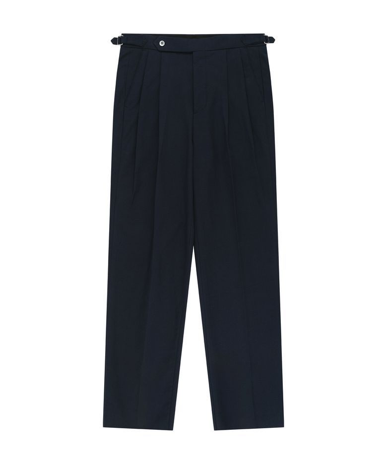 Linen / Cotton Double Pleats relaxed Chino Pants (Navy)