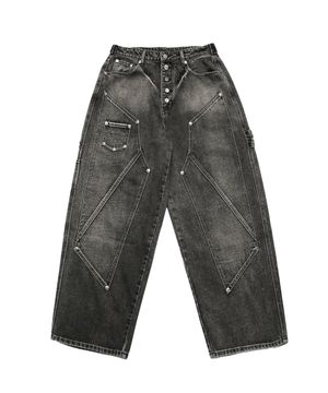 FORCE WASHING DOUBLE KNEE DENIM PANTS BK