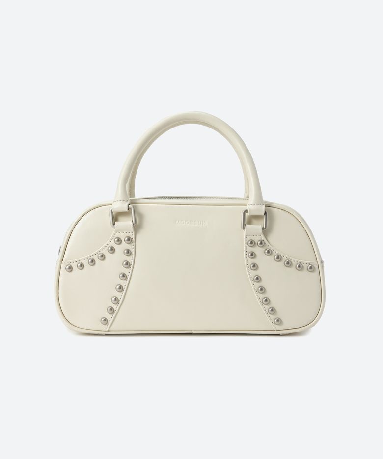Studed Mini Bowling Bag / Cream