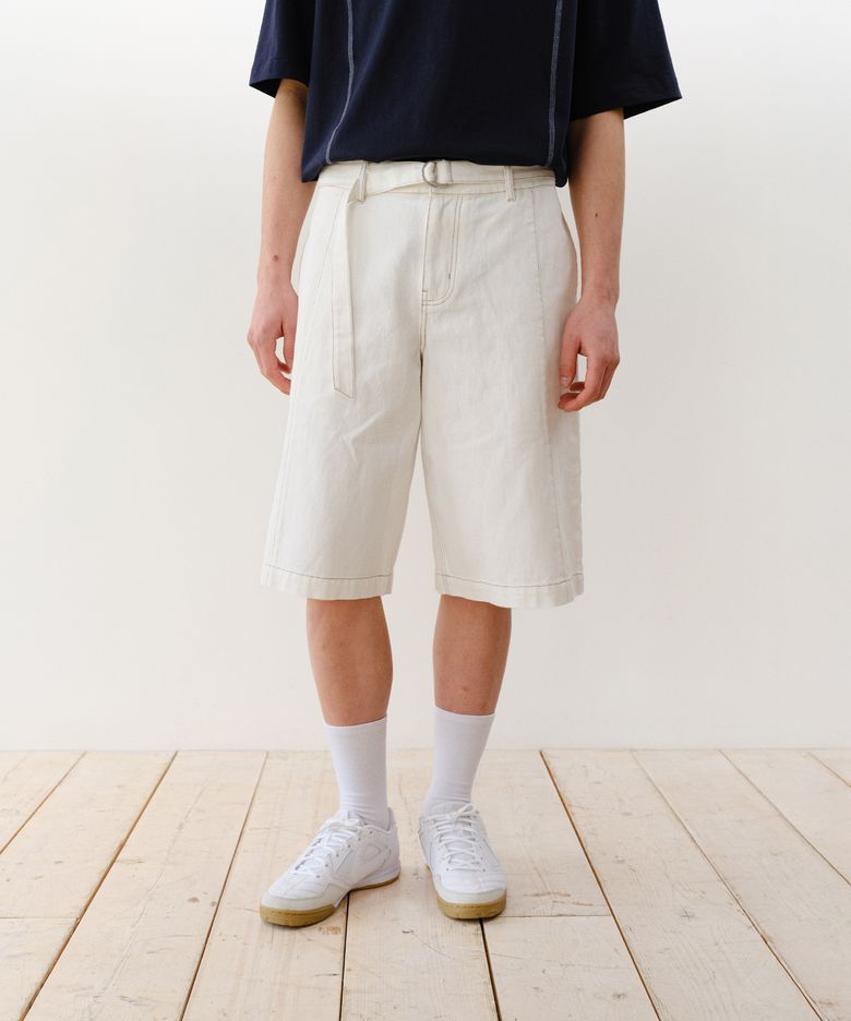 BELTED DENIM BERMUDA Off White