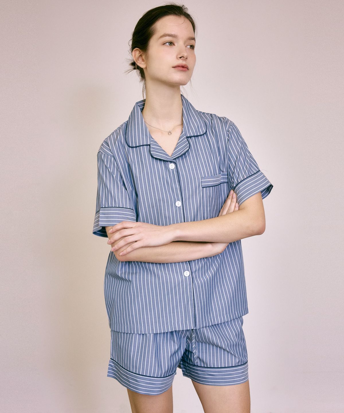 포베레(FOVERE) Modern Stripe Womens  Short Sleeve Two Piece