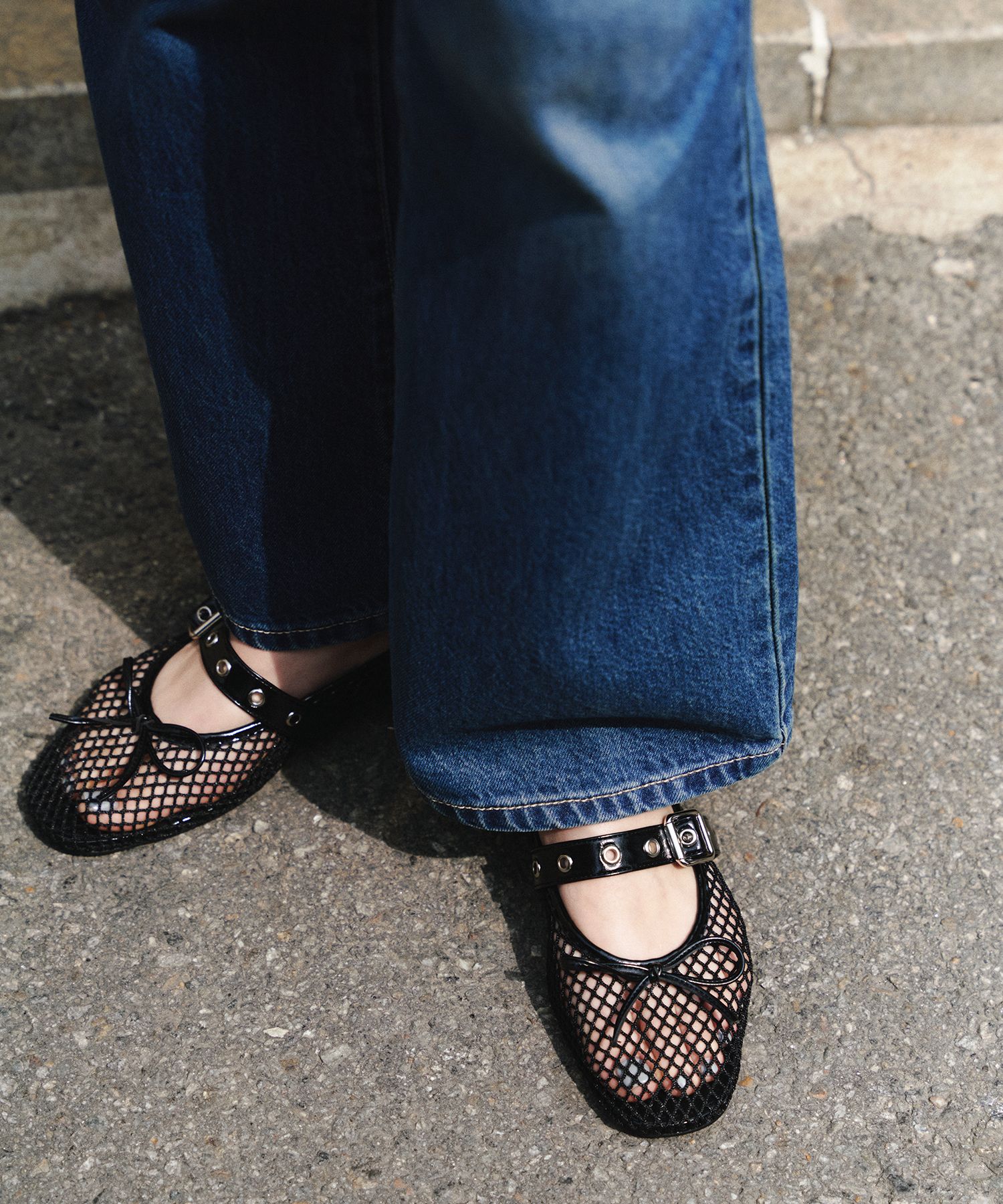 ★ KHIHO★ Mesh Buckle Strap Ballerina Flats Black K25-SH01 khiho | MESH BUCKLE STRAP BALLERINA FLAT
