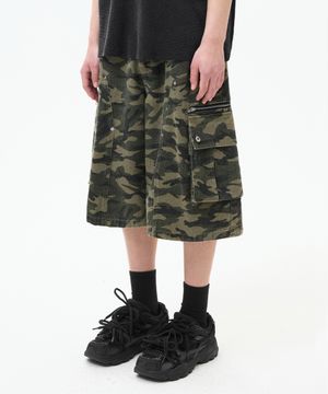 워시드 카모플라쥬 버뮤다 코튼 쇼츠 [딥 카키]