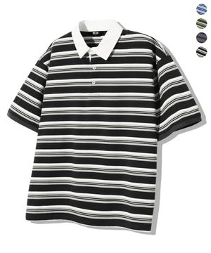 스트라이프 럭비 오버핏 피케 폴로 반팔티셔츠_4color