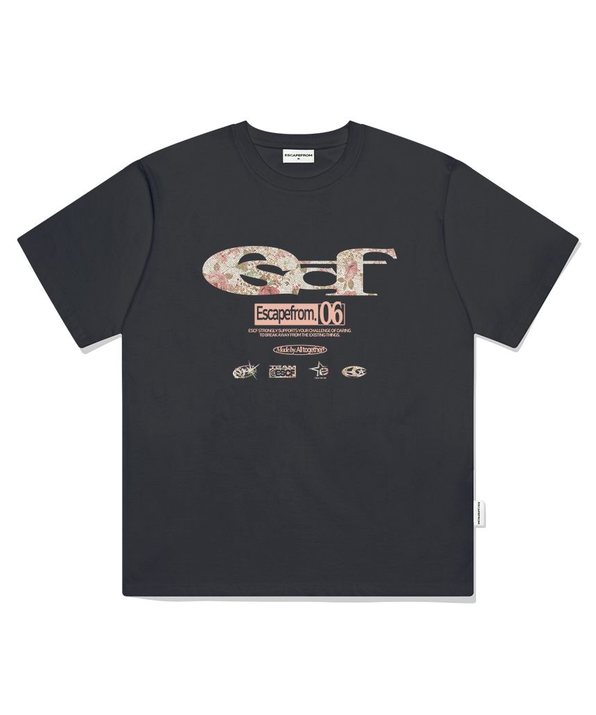 Tシャツ・カットソー ESCAPEFROM ESCF LOGO COLLAGE PRINT TRACK T-shirt MUSINSA | ESCAPEFROM Gray Check ESCF Logo Collage Print Slim