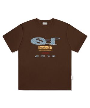 블루 별 데님 ESCF 로고 콜라주 프린트 오버핏 반팔티 브라운