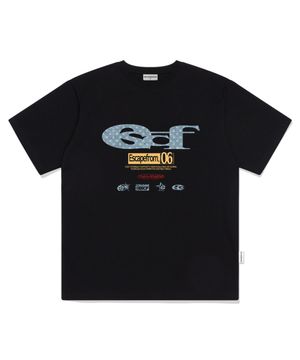 블루 별 데님 ESCF 로고 콜라주 프린트 오버핏 반팔티 블랙