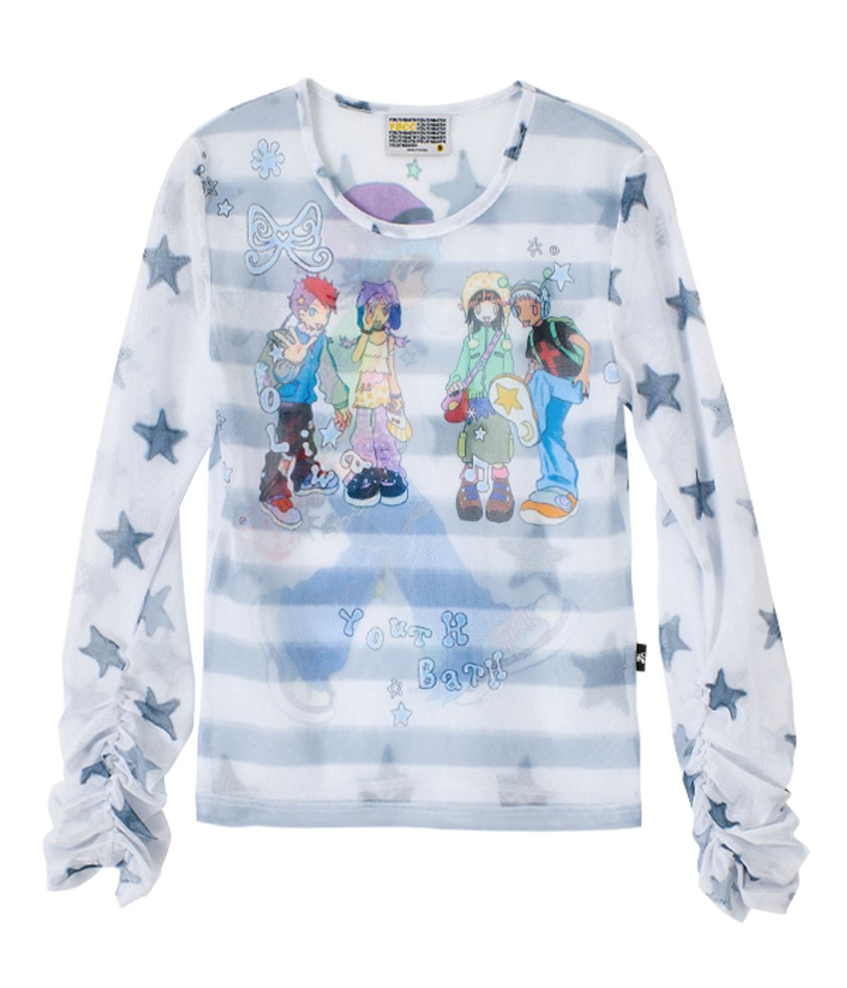 유쓰배쓰(YOUTHBATH) YB x Oliwa Mesh Graphic Stripe Top