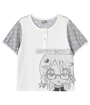 YB x Oliwa Dot Puff Sleeve Henley Top