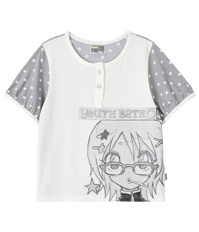 YB x Oliwa Dot Puff Sleeve Henley Top