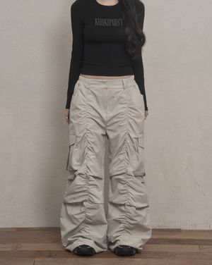 Shirring Parachute Pants (light gray)