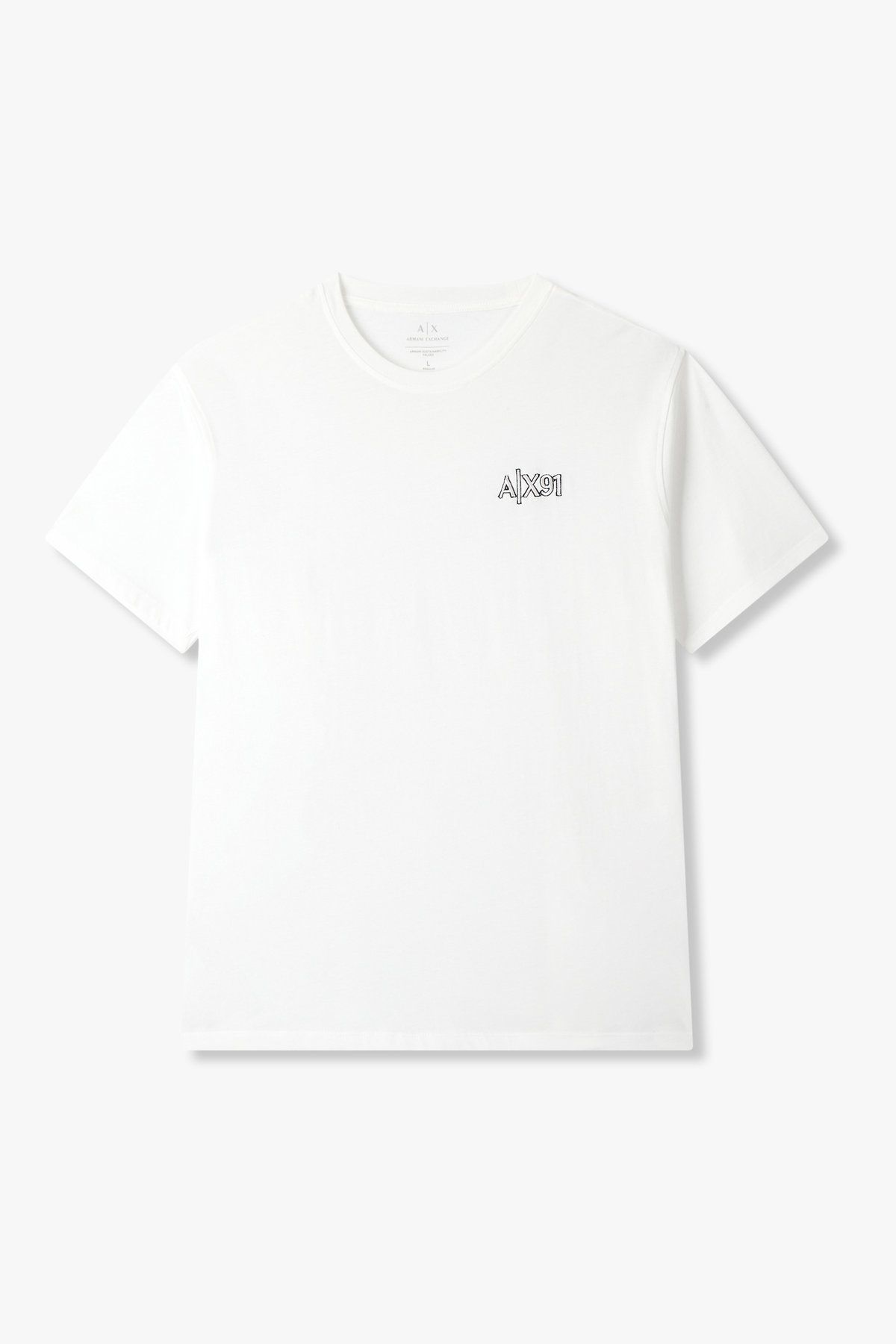 아르마니 익스체인지(ARMANI EXCHANGE) 남성 자수 로고 숏 슬리브 티셔츠_화이트 A415130034