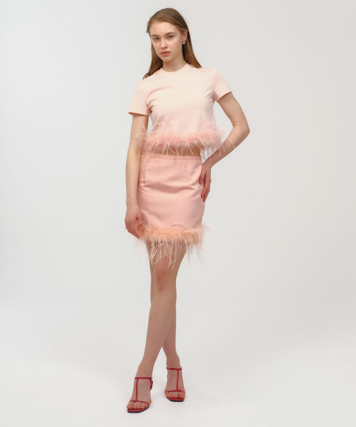 문선 아카이브(MOONSUN ARCHIVE) Ostrich Hair Mini Skirt / Flamingo