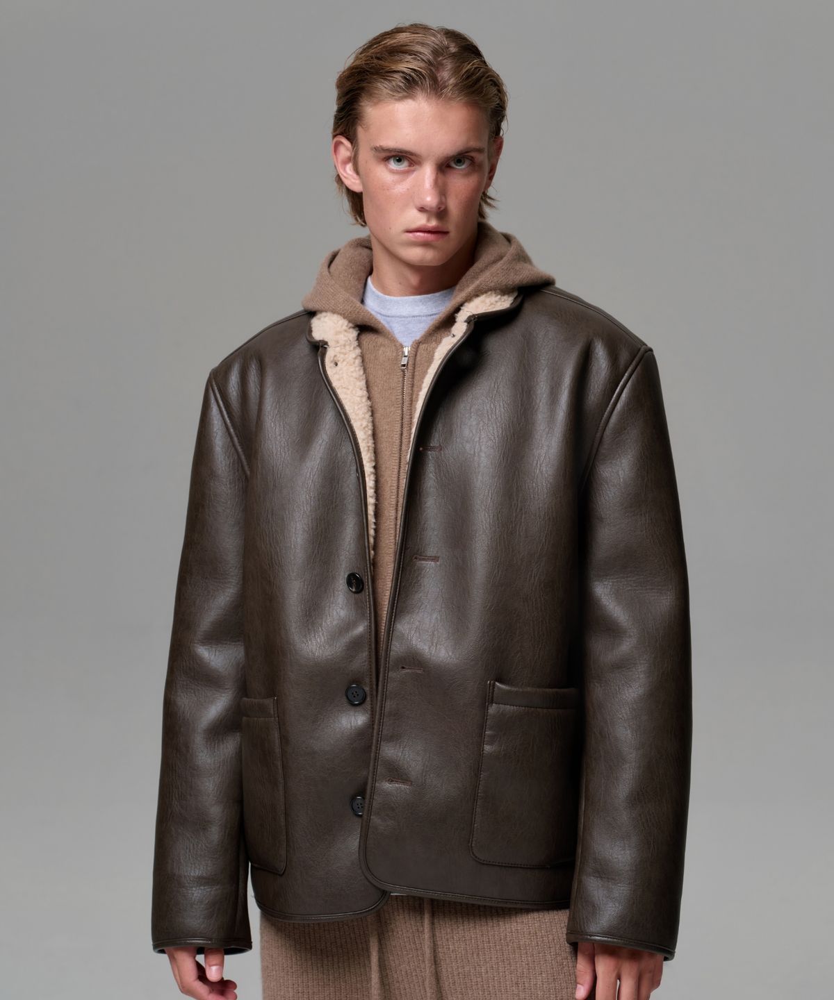 이알에이(ERA) MEN CLASSIC FAUX SHEARLING JACKET - BROWN