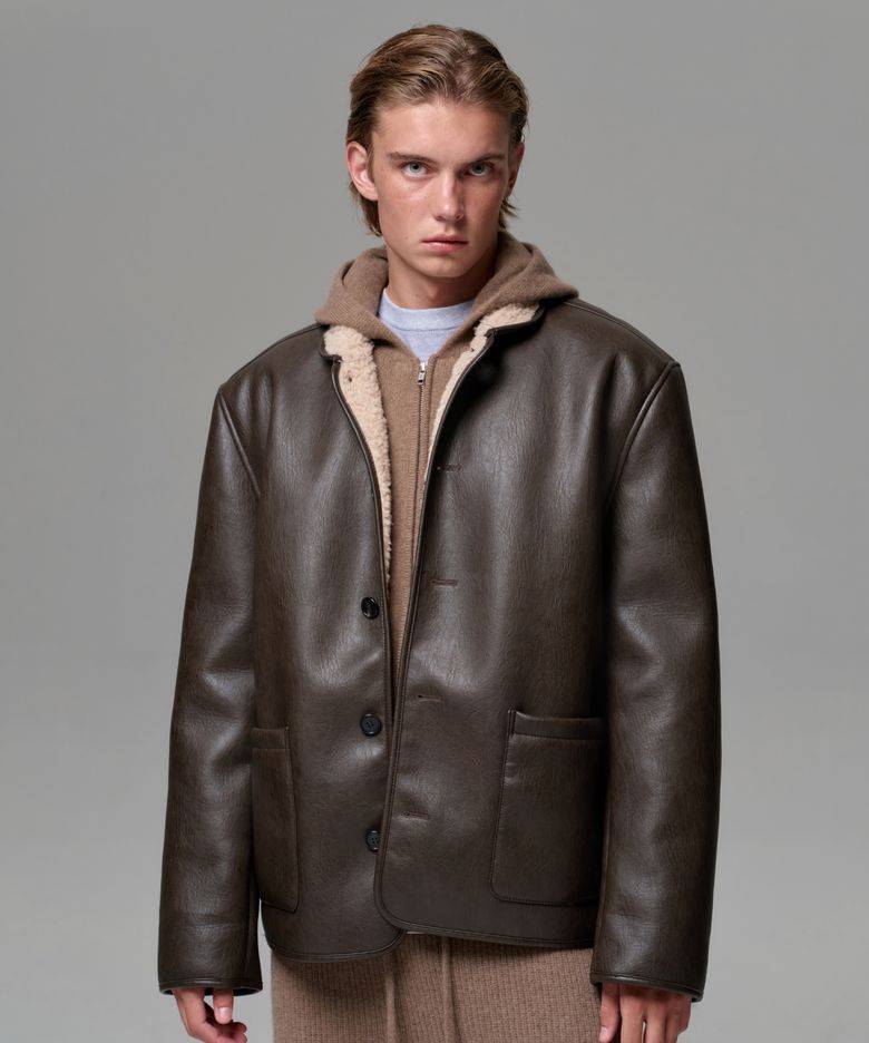 MEN CLASSIC FAUX SHEARLING JACKET - BROWN