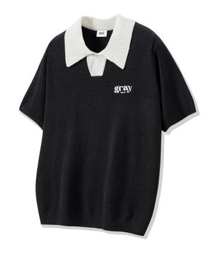 글로우 오픈 카라 니트 반팔 GKBST32 (BLACK)