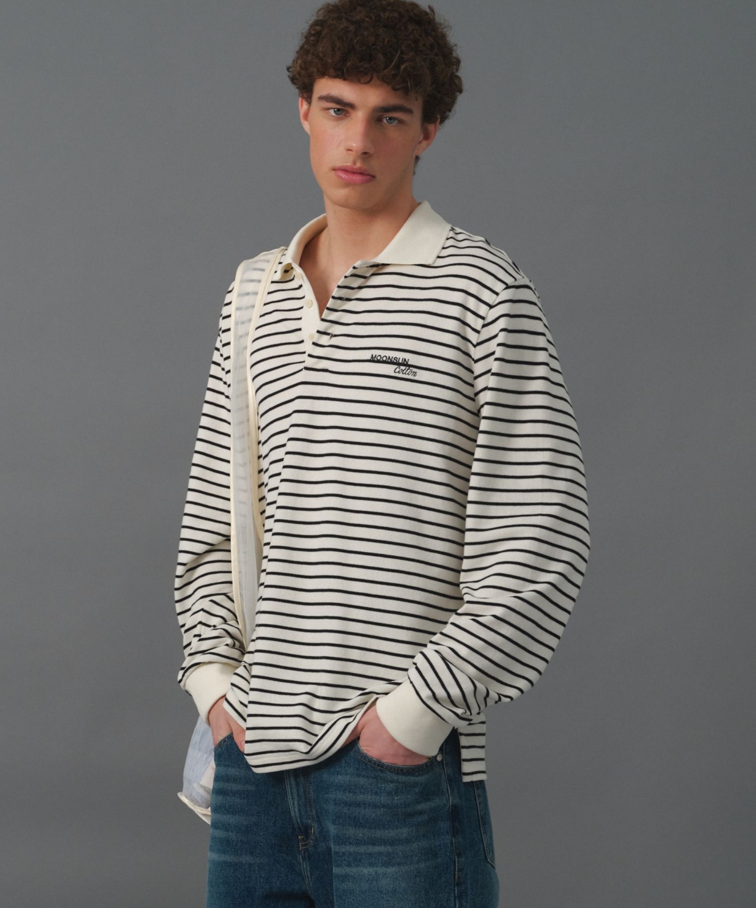 MOONSUN ♥ UNISEX, Stripe Oversized T-Shirt MUSINSA | MOONSUN M.C UNISEX, Stripe PK Shirt / Ivory