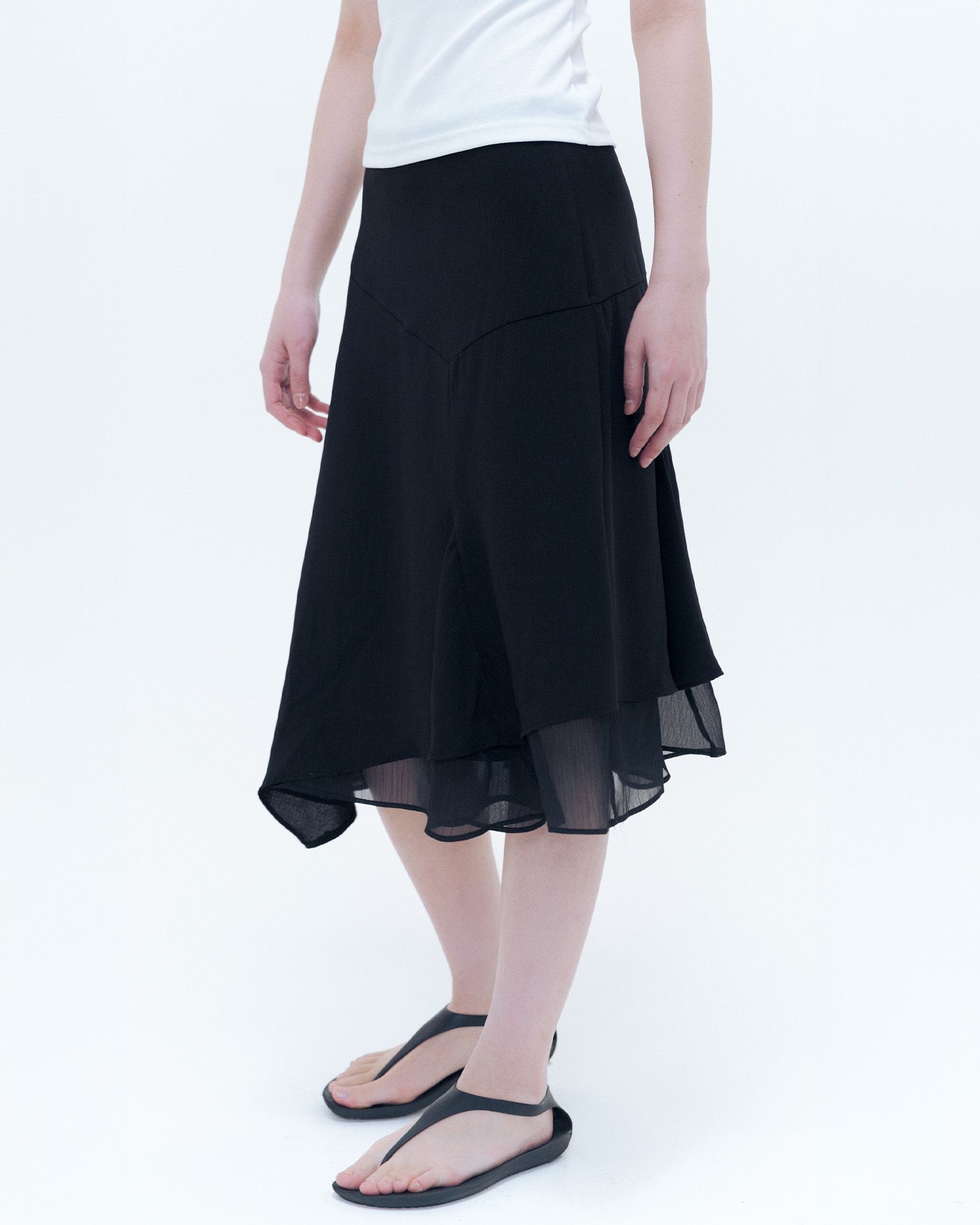 【BAON】25SS★ [BAONHAUS] Comne Banding Color Dot Midi SK Women Black & White Polka Dot Printed High-Rise Waist Thigh