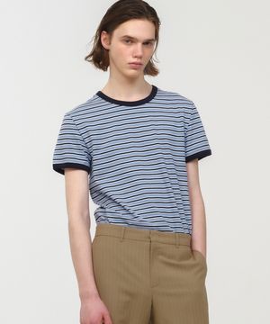 UNISEX, Stripe Ringer T-Shirt / Sky Blue