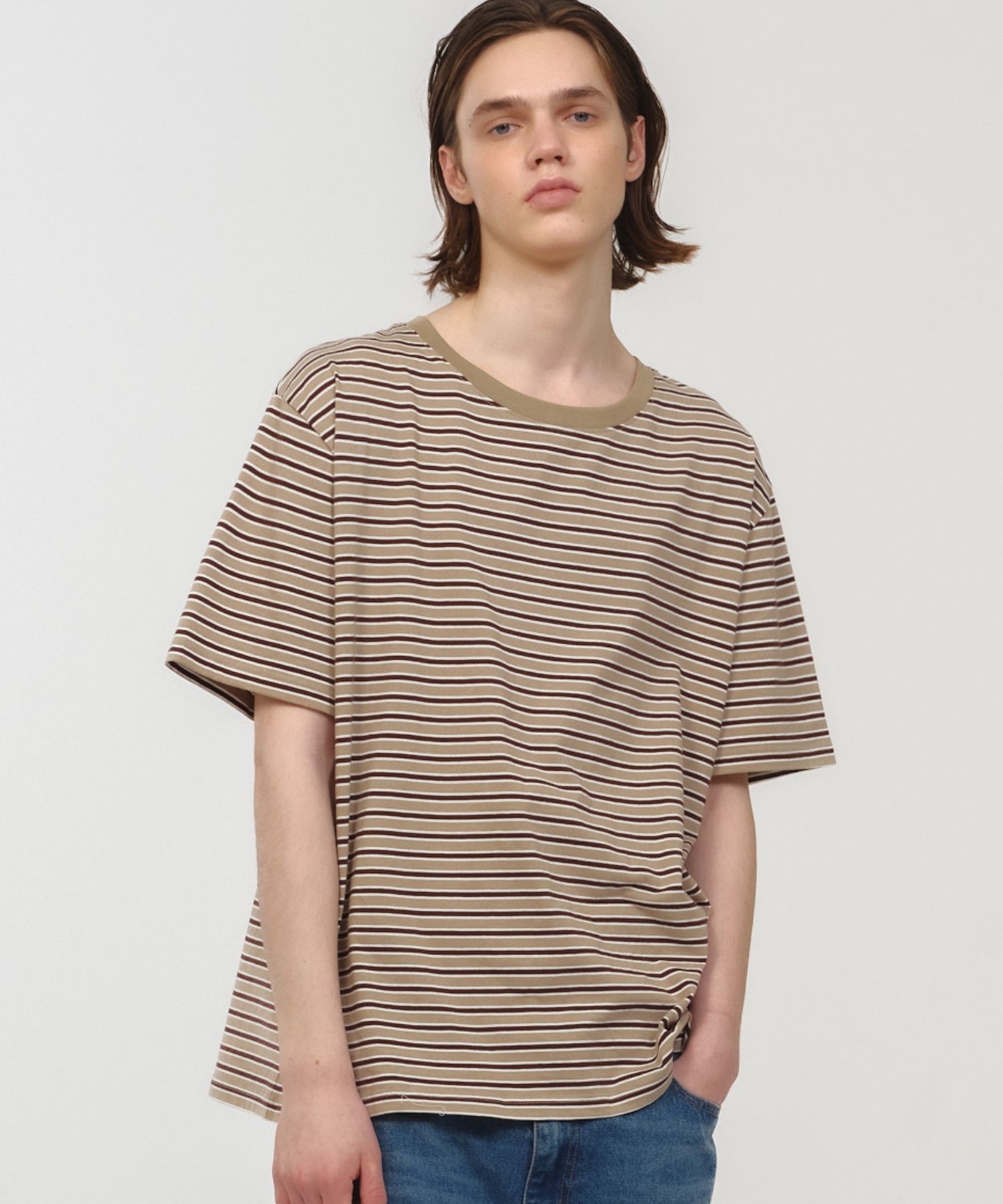 MOONSUN ♥ MJ コラボ UNISEX, Oversized T-Shirt MUSINSA公式 | MOONSUN UNISEX, Stripe Oversized T-Shirt / Beige