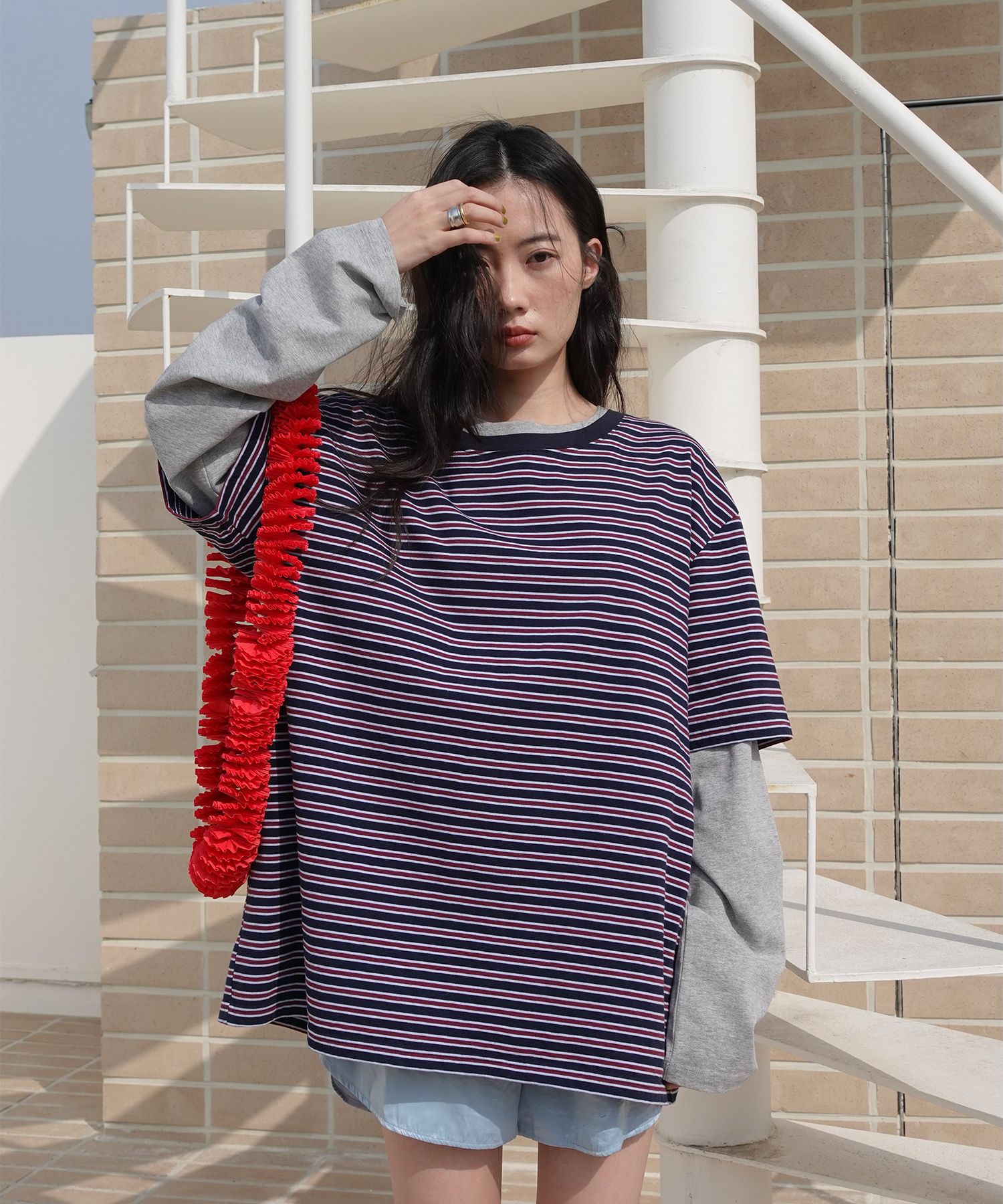 MOONSUN ♥ MJ コラボ UNISEX, Stripe Oversized T-Shirt MUSINSA公式 | MOONSUN MJ UNISEX, Stripe Oversized T-Shirt / Navy