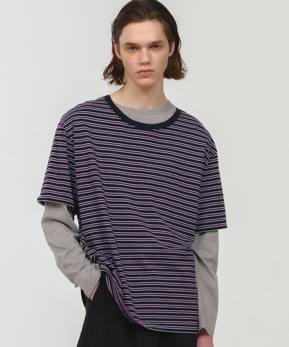문선 아카이브(MOONSUN ARCHIVE) MJ UNISEX, Stripe Oversized T-Shirt / Navy