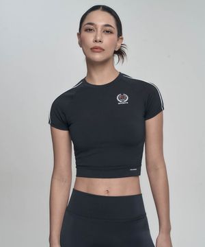 우먼스 커버업 파이핑 숏 슬리브 - Black