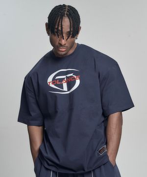 심볼 오버핏 숏 슬리브 - Navy