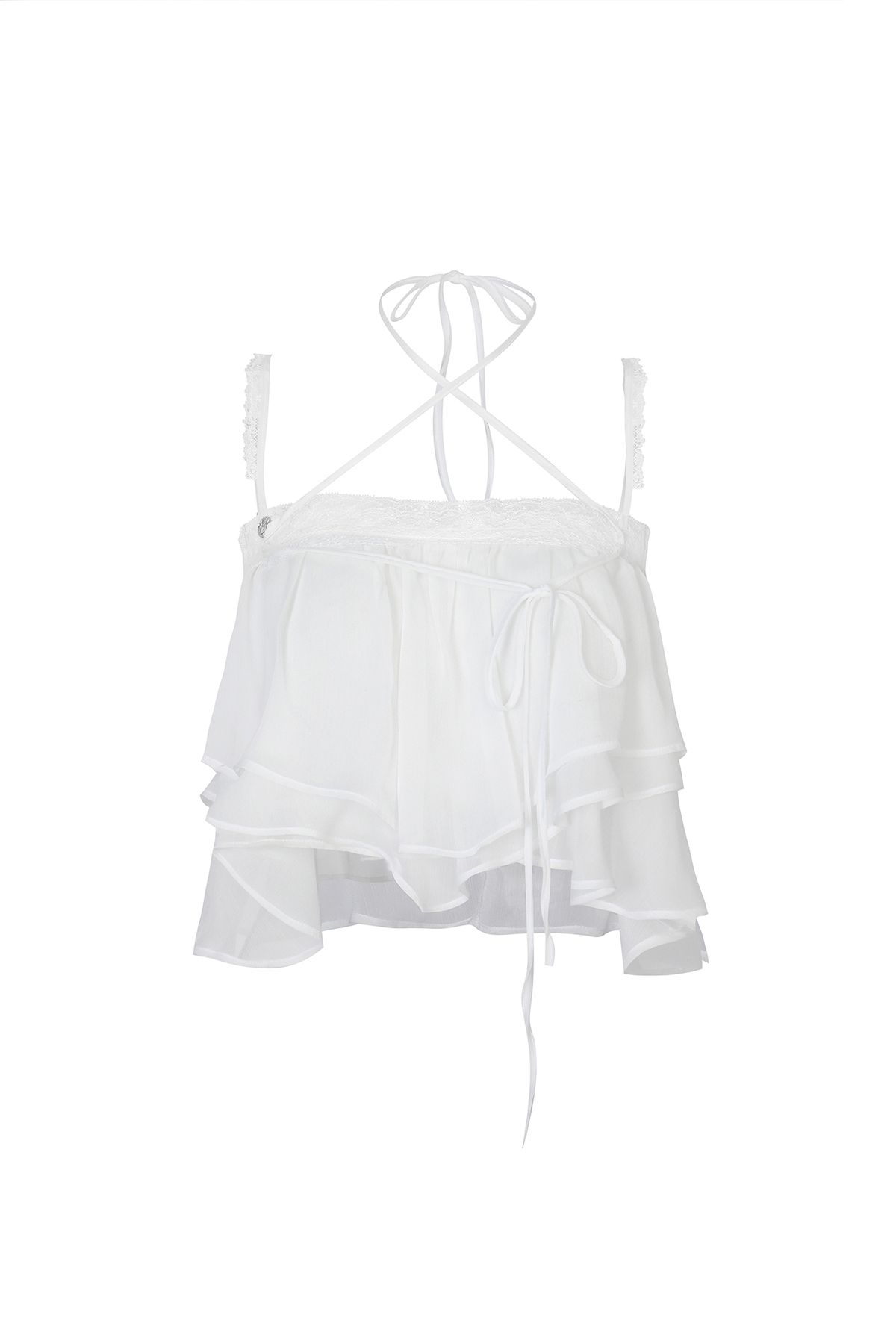 페인오어플레져(PAINORPLEASURE) MERMAID FRILL TOP white
