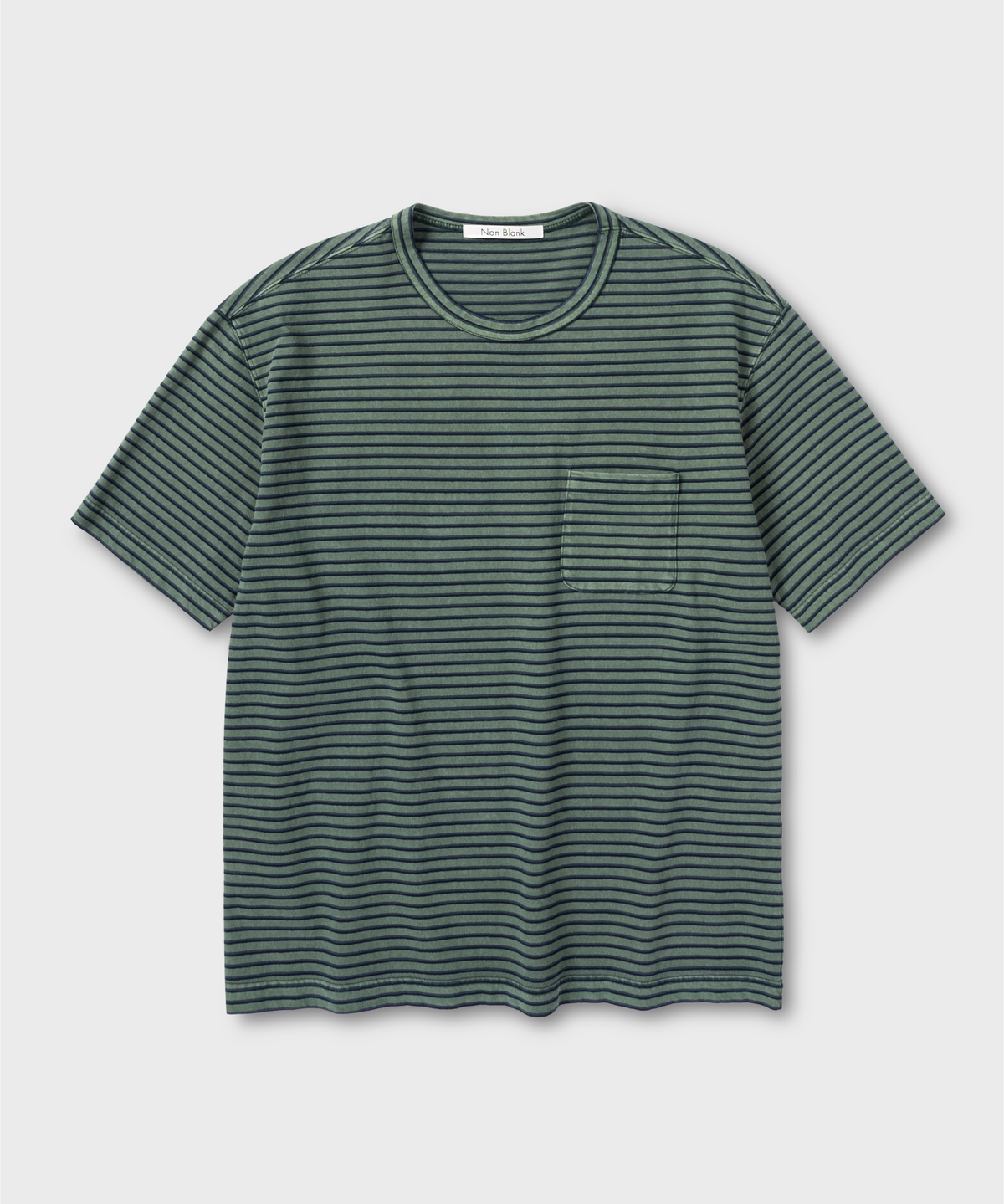 넌블랭크(NONBLANK) 워시드 포켓 스트라이프 티셔츠_GREEN