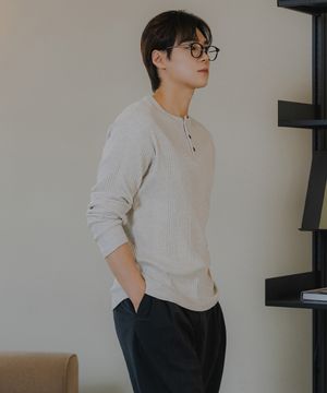 골지 헨리넥 긴팔티셔츠 BK4224_오트밀