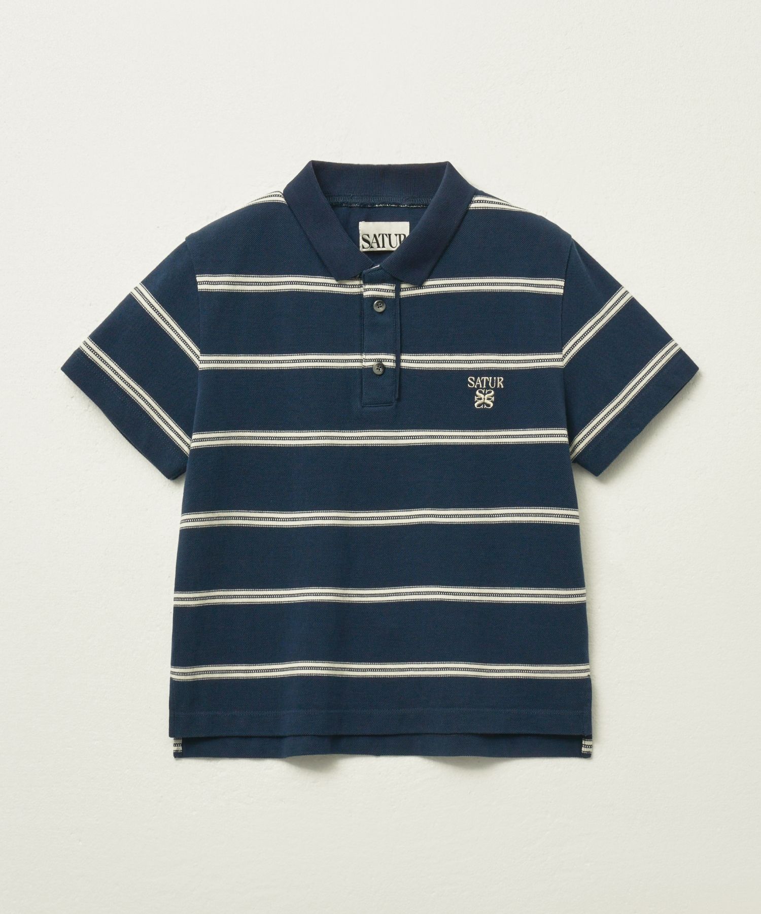 MUSINSA | SATUR (W) Striped Pique Polo Short Sleeve T-Shirt Navy