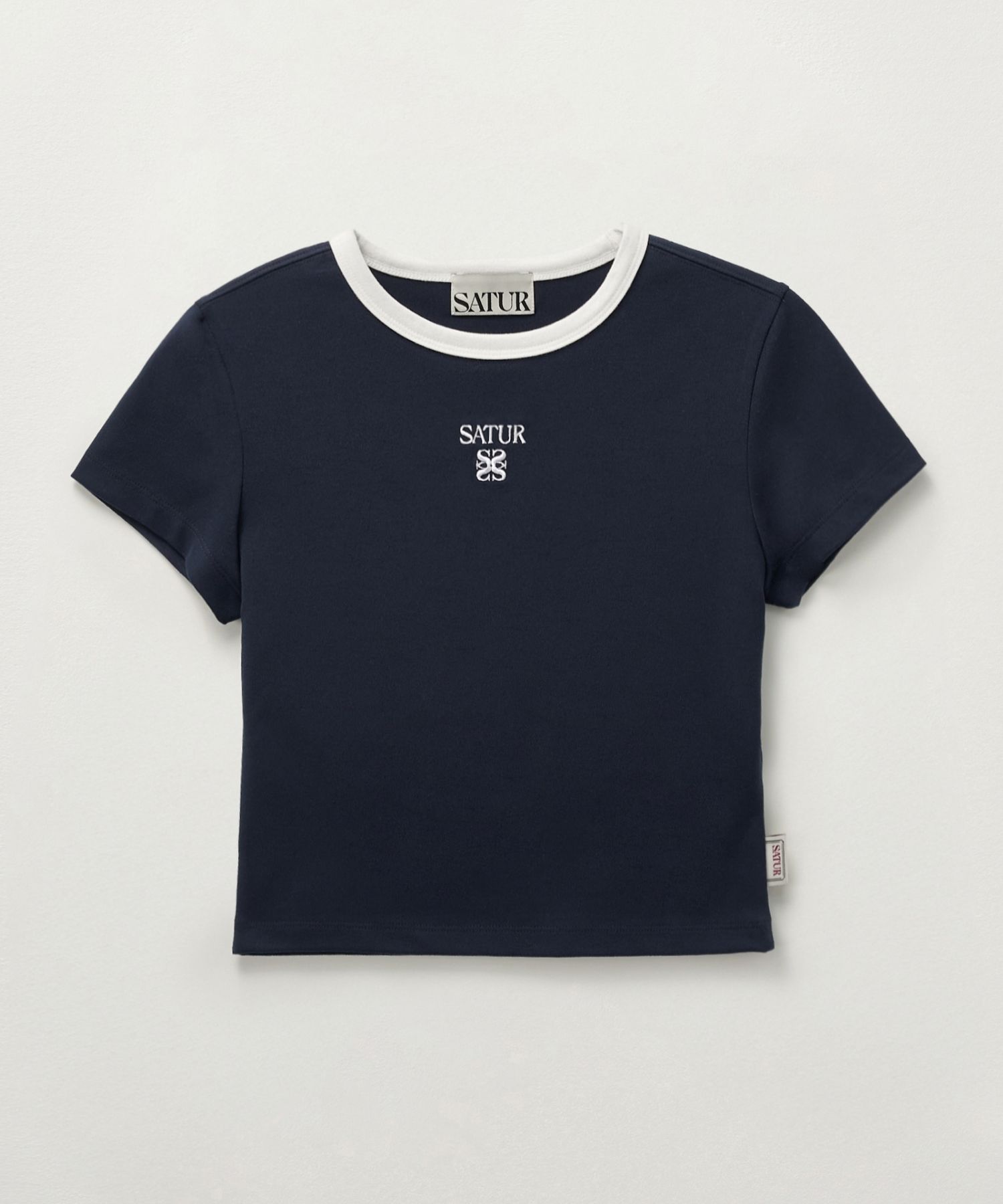 MUSINSA | SATUR (W) Apero Crop Ringer Short Sleeve T-Shirt Navy